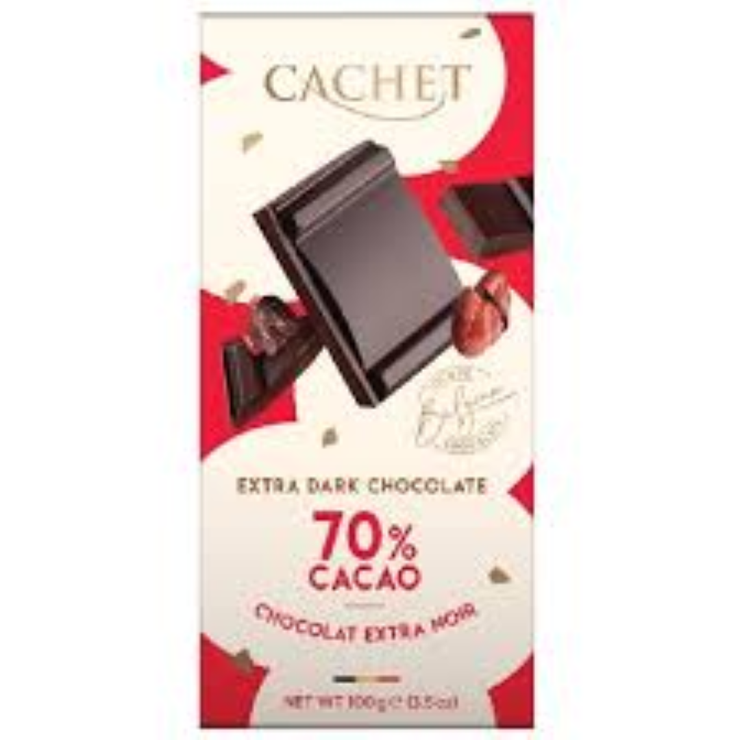 CACHET EXTRA DARK CHOC COCOA NIBS 70% 100G